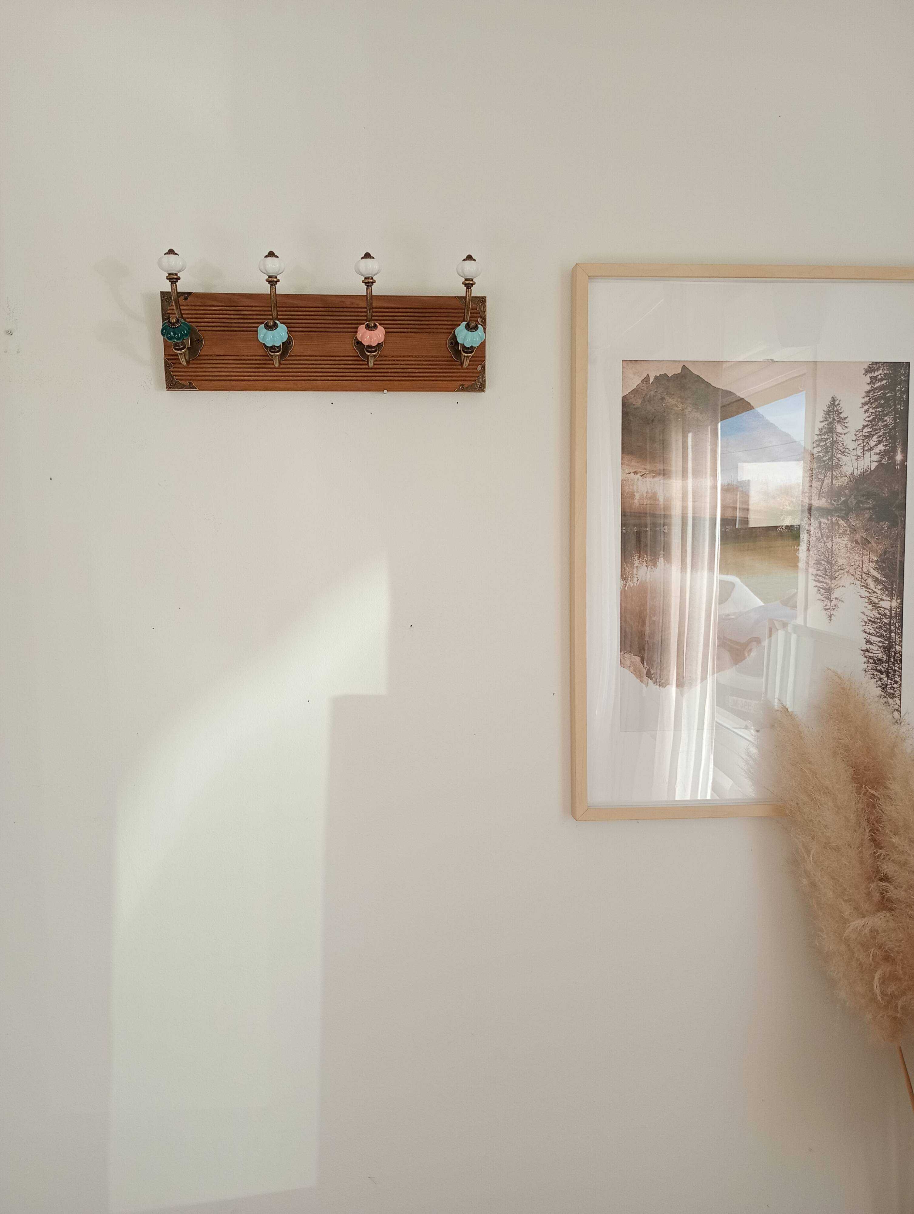 Wall-mounted coat rack with 8 hooks – vintage style – stained wood & metal