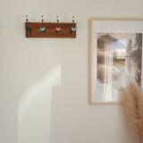 Wall-mounted coat rack with 8 hooks – vintage style – stained wood & metal