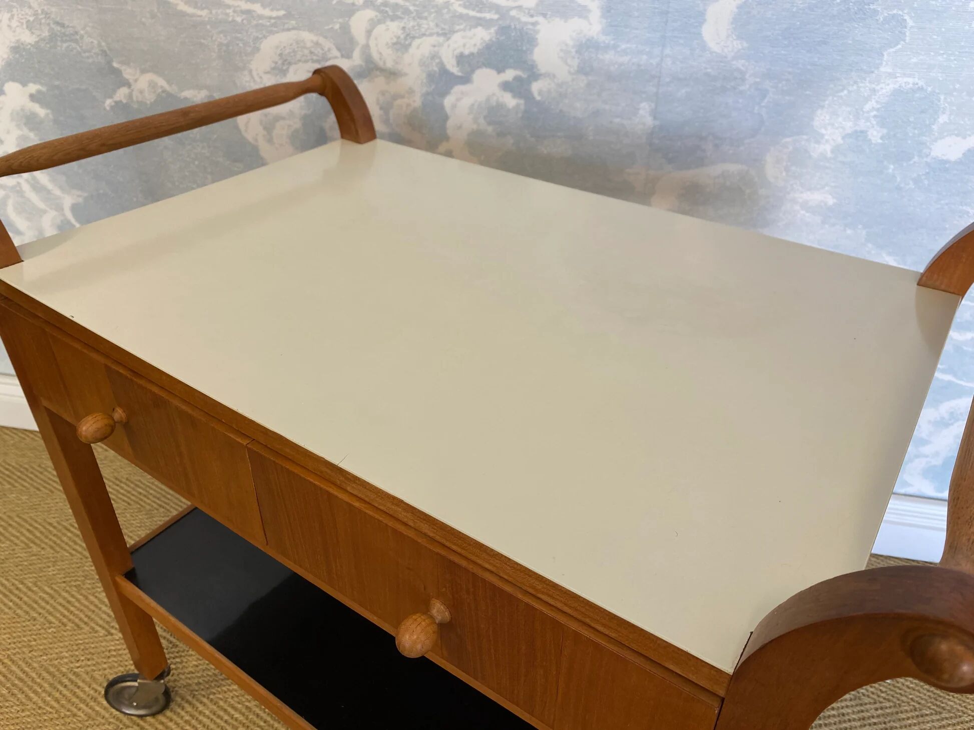 Scandinavian modern teak serving cart with drawers, Sweden, 1950s