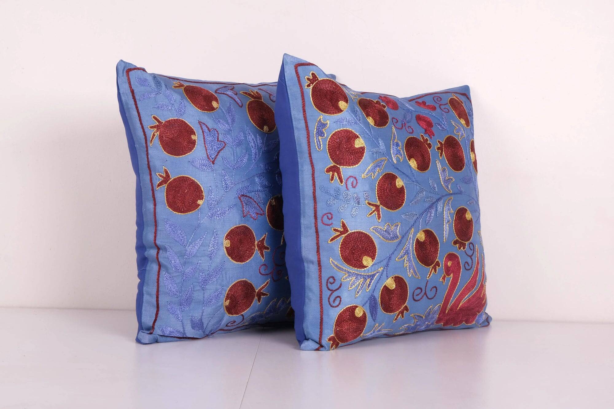 Set of 2 vintage embroidered tribal tapestries 48x48 cm