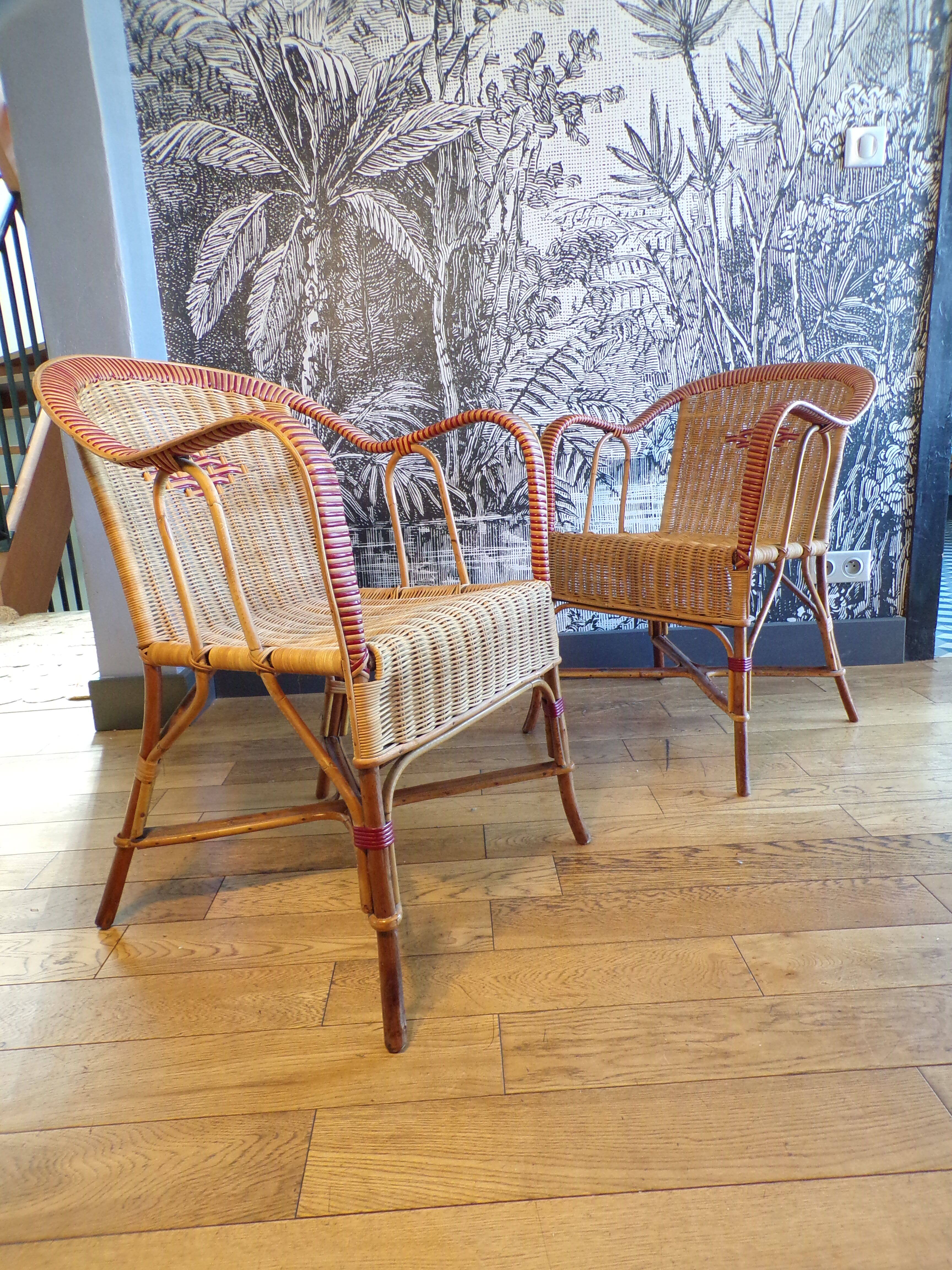 Pair of vintage rattan armchairs