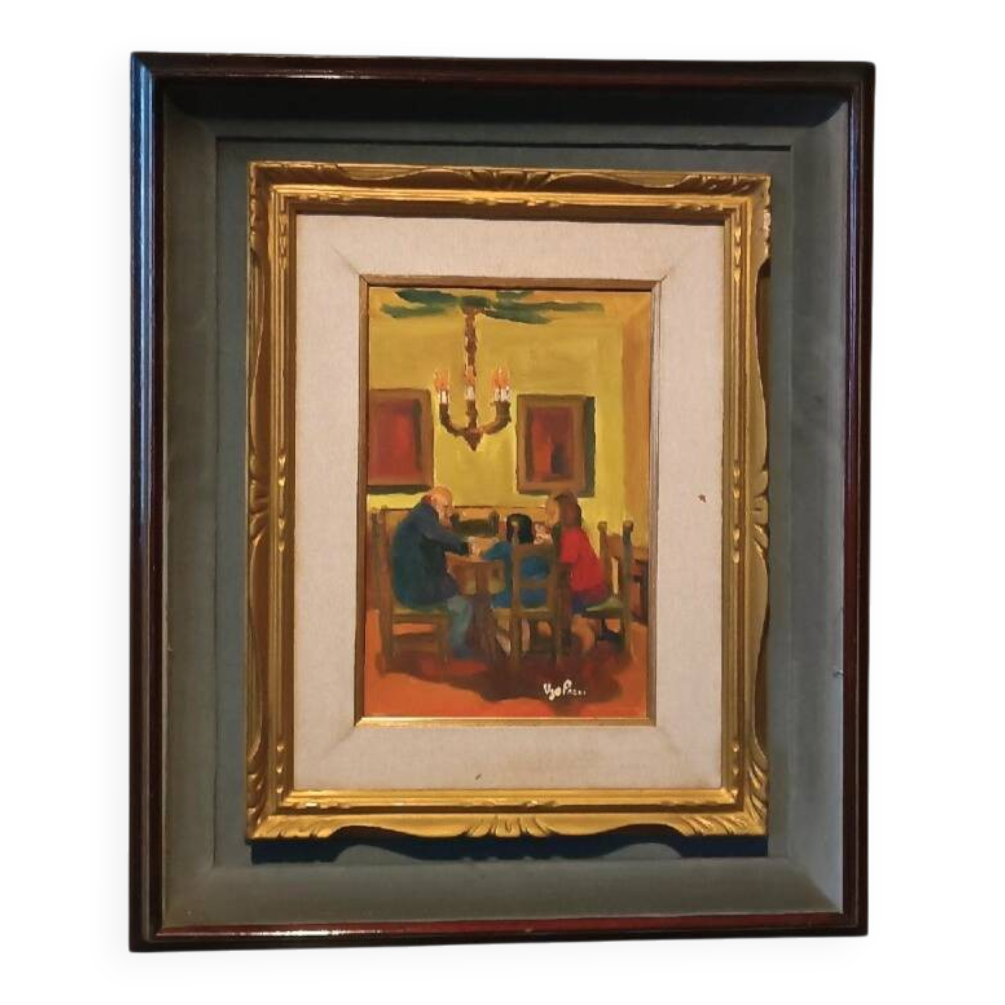 Painting figures oil on canvas board UGO PAZZI