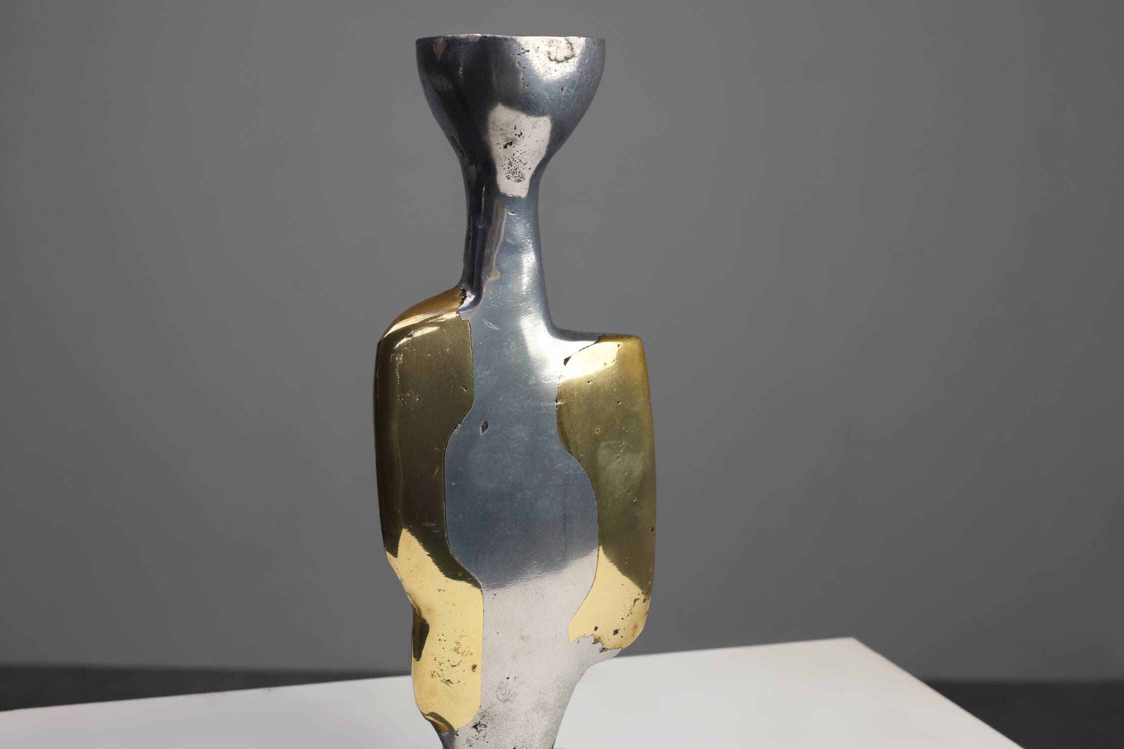 Candleholder and Bowl by David Marshall in Aluminum and Brass, UK 1970s