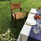 Rustic armchair solid wood and plaited straw