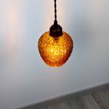 Suspension vintage en verre ciselé ocre