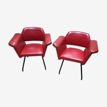 Pair of red armchairs Joseph André Motte Steiner