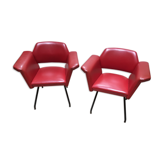 Pair of red armchairs Joseph André Motte Steiner