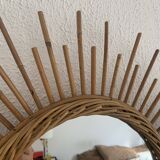 Vintage 1960s sunburst mirror, rattan, wicker, handmade - 55 cm