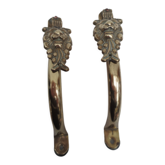 Pair of brass kisses, lion's head décor