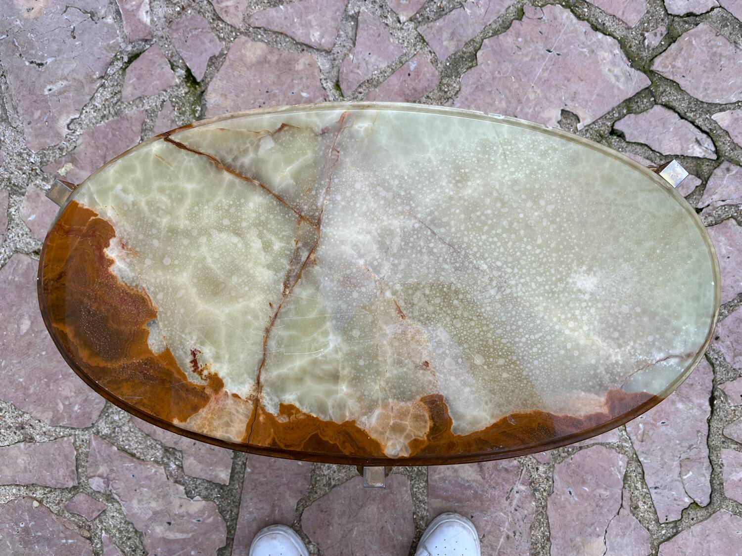 Bronze coffee table with marble top