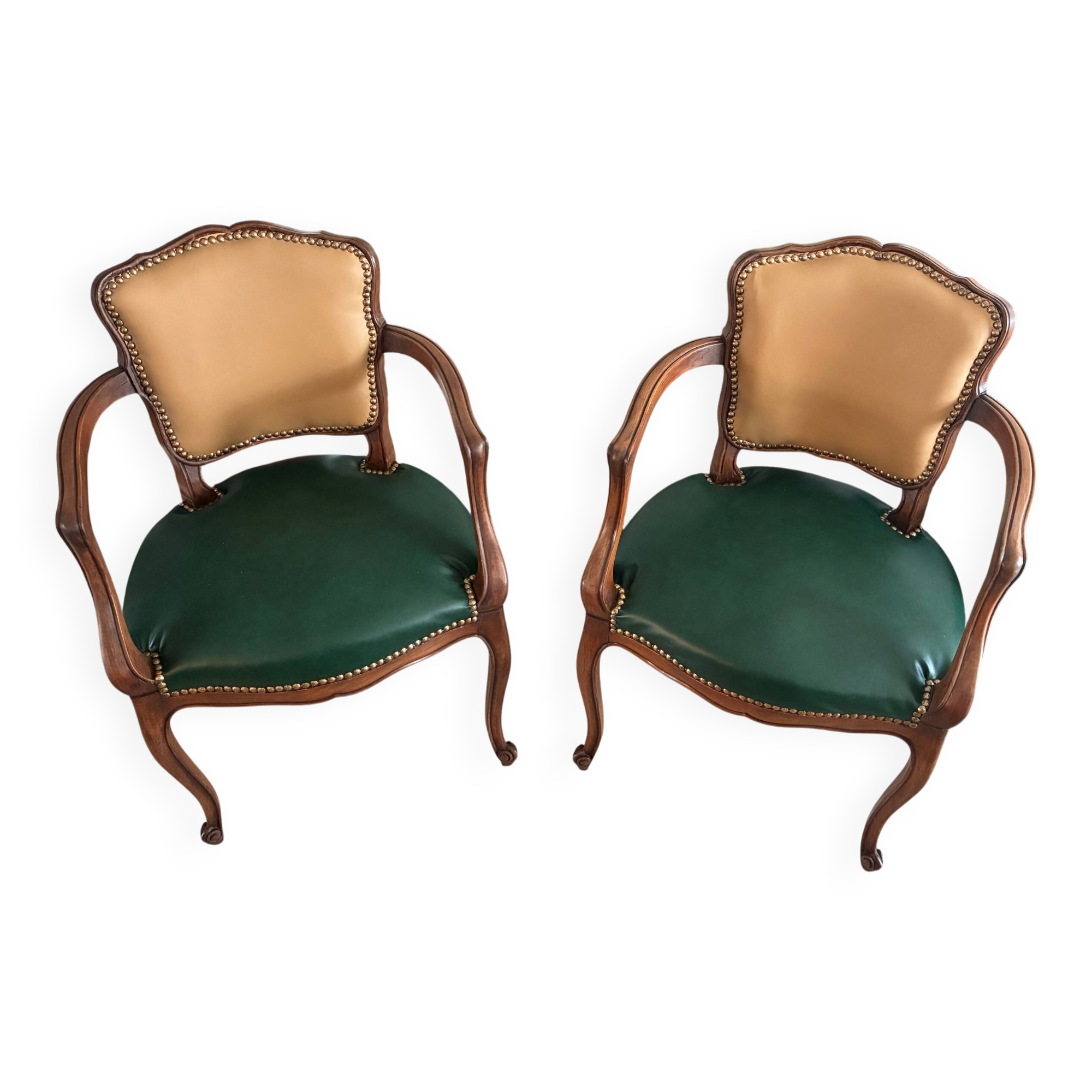 Pair of newly upholstered cabriolet armchairs