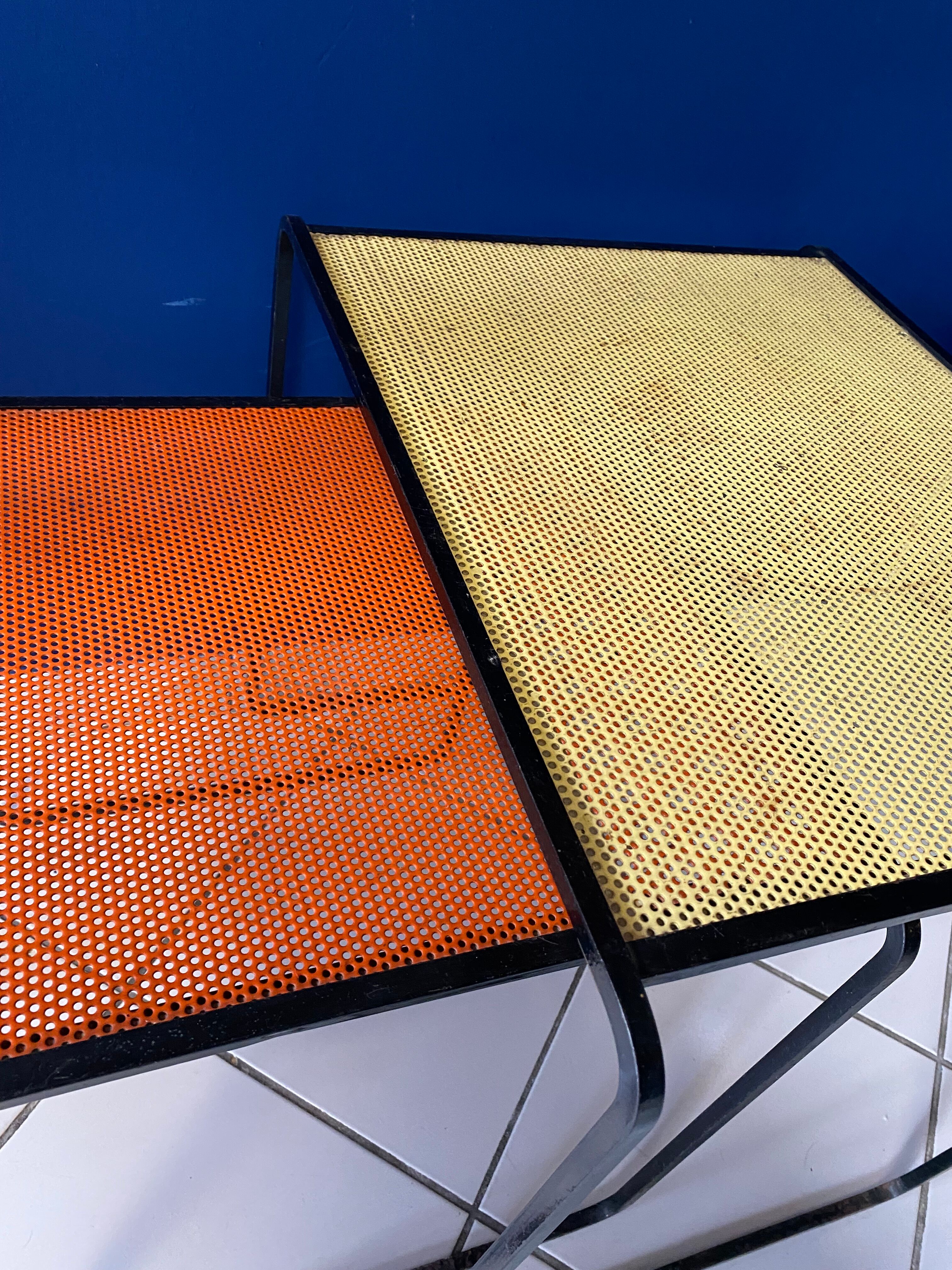 Set of Mathieu Matégot metal pull-out tables
