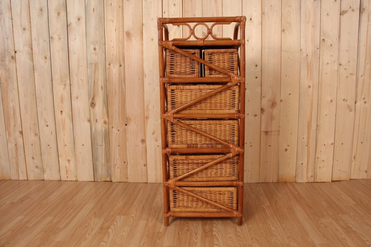 Tree on feet with rattan and bamboo drawers