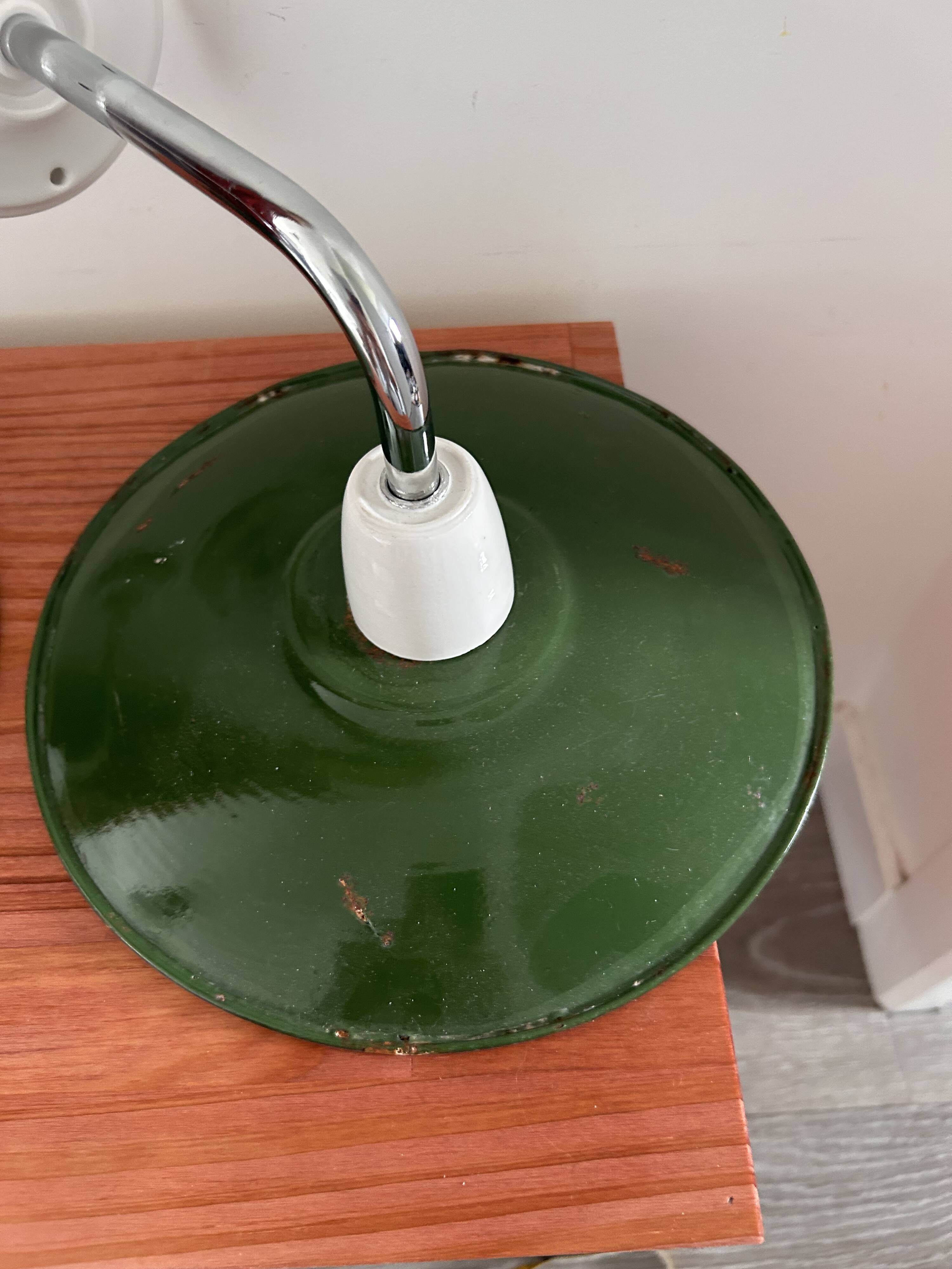 Pair of wall lights in green enameled sheet metal