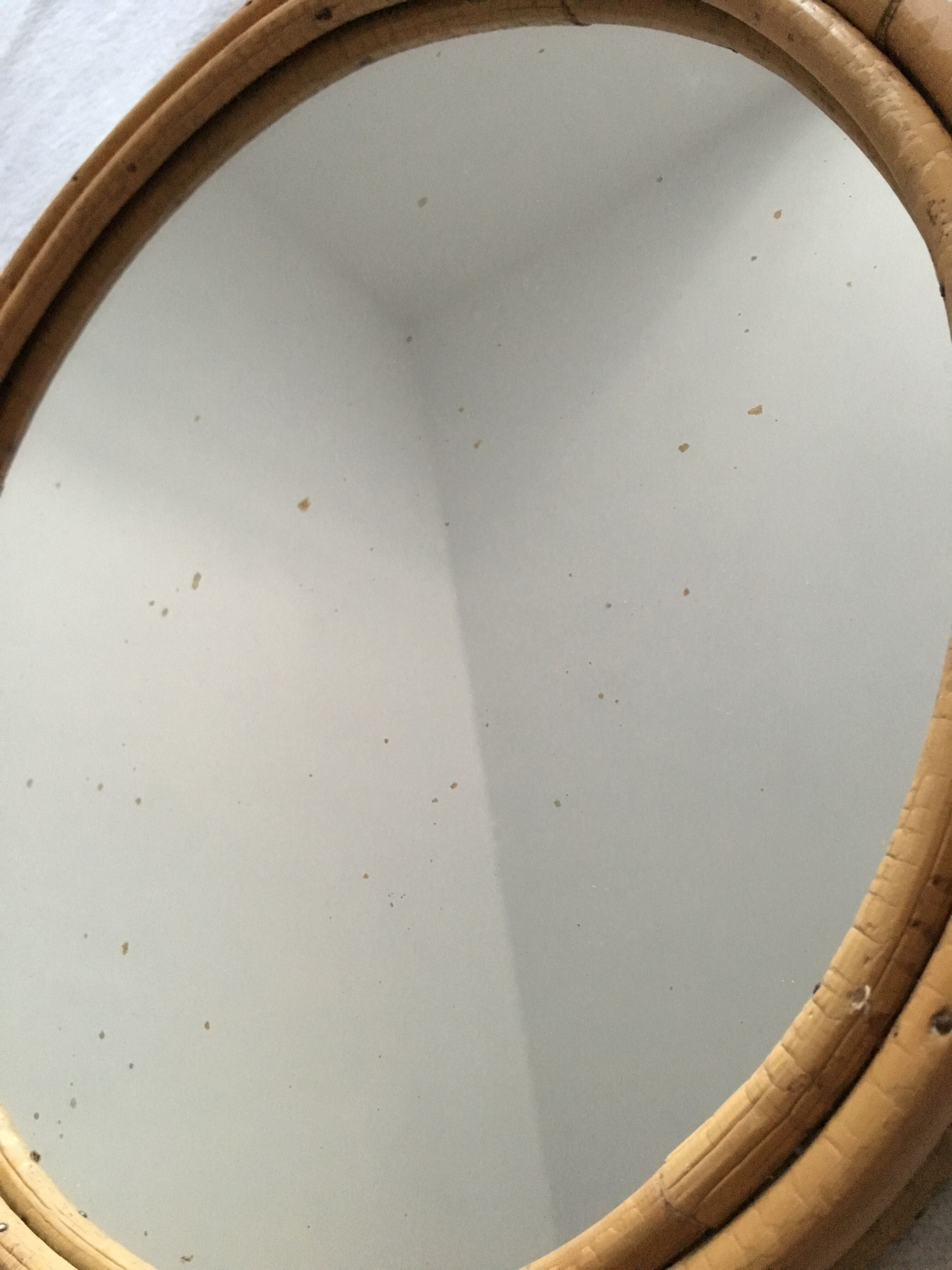 Vintage round rattan mirror 1950 29cm