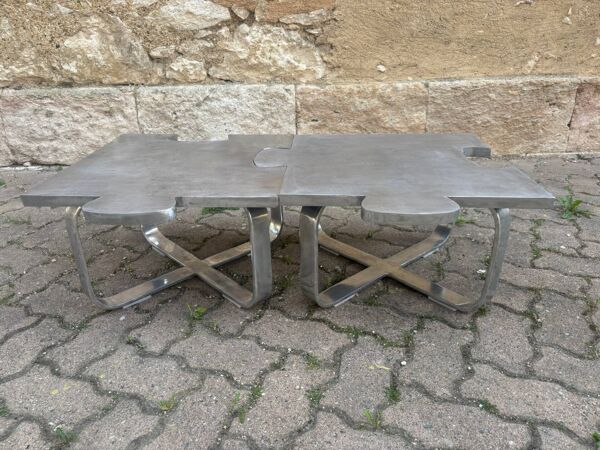 Paire de tables basses puzzle artisanales