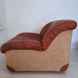 Four vintage armchairs, leather and fabric, 70s