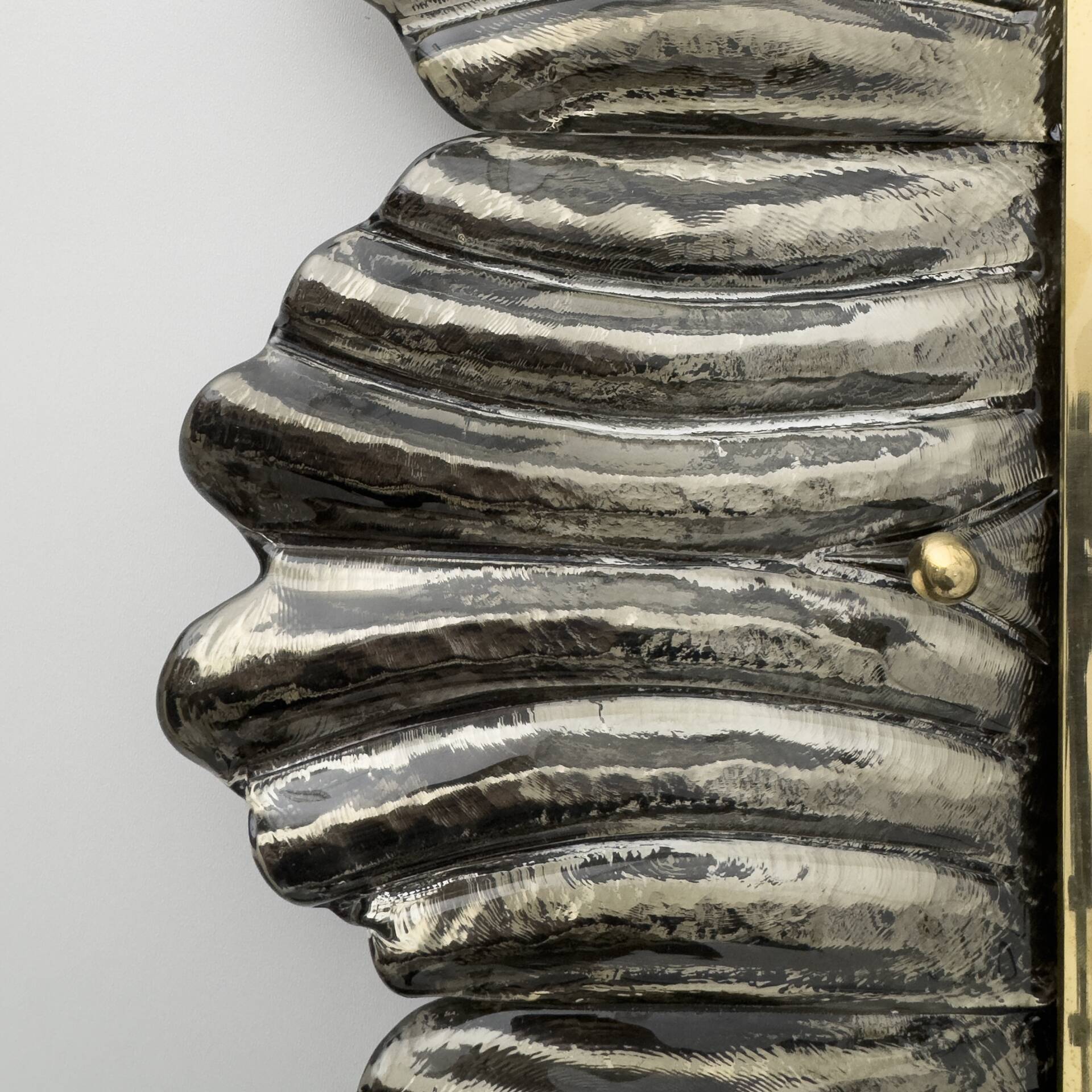 Pair of Mid Century Modern Italian Brass and Leaf Murano Glass Wall Mirrors