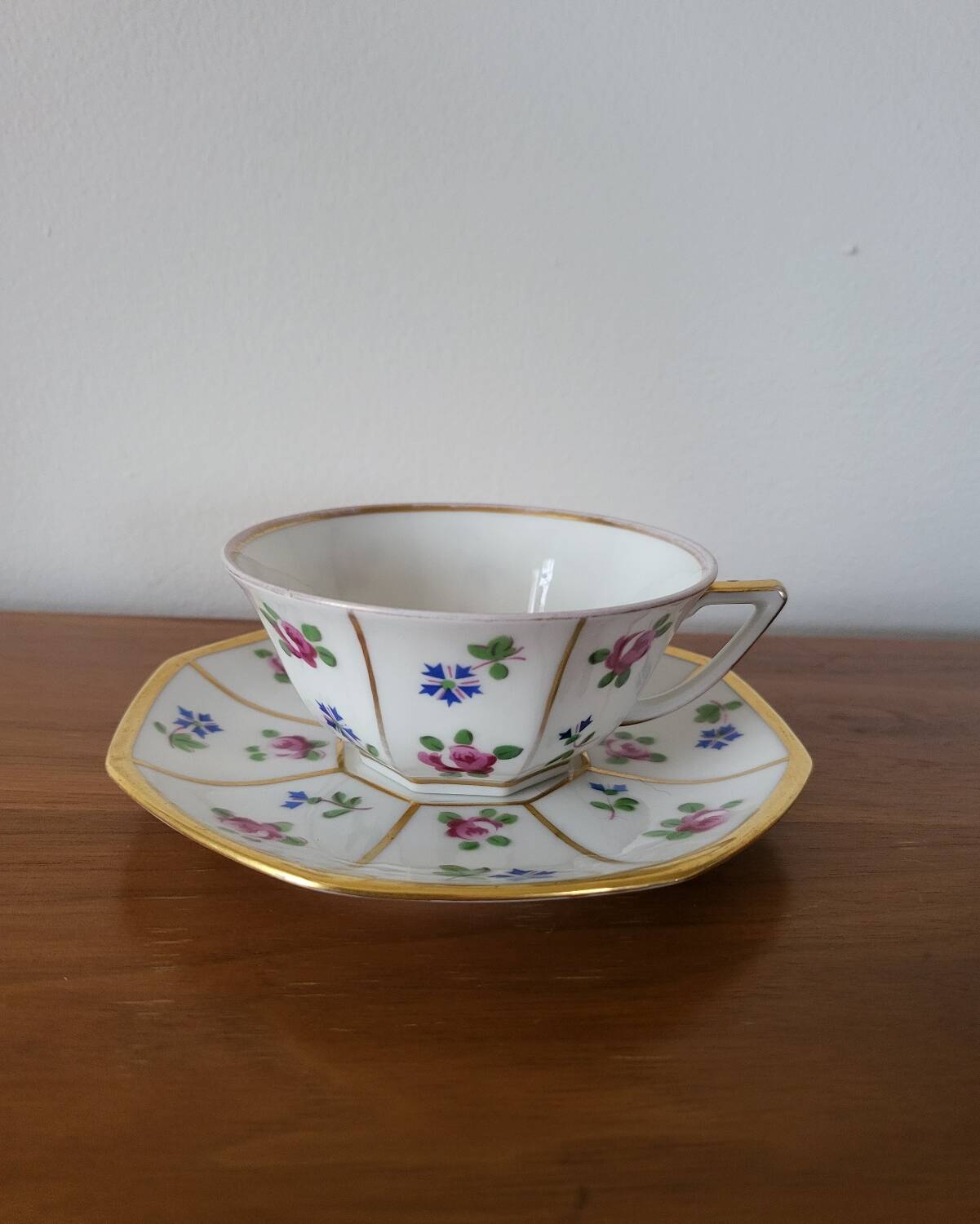 Limoges Porcelain Cup with Decor of Barbel Fish and Roses