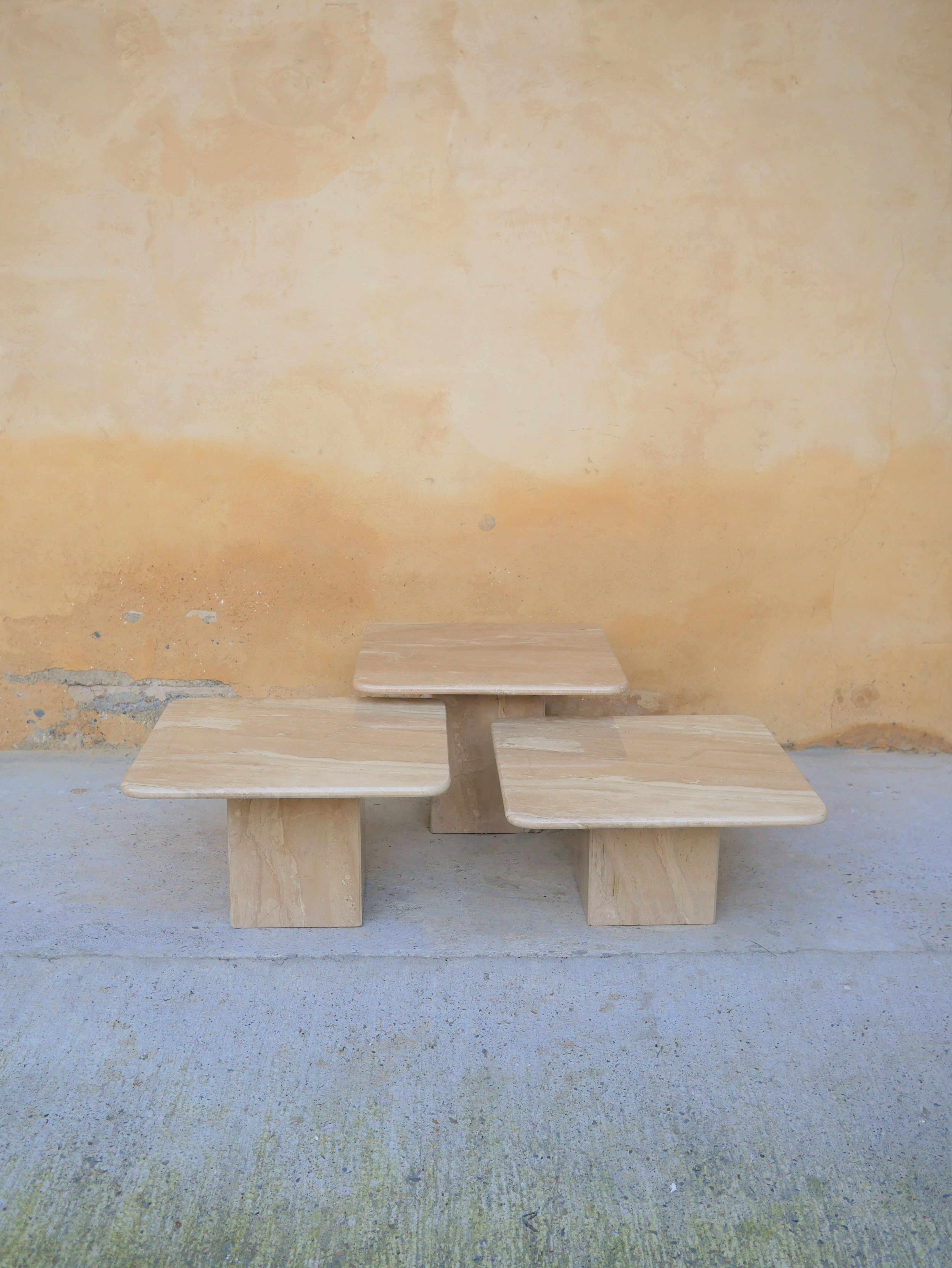 Series of 3 vintage marble coffee tables