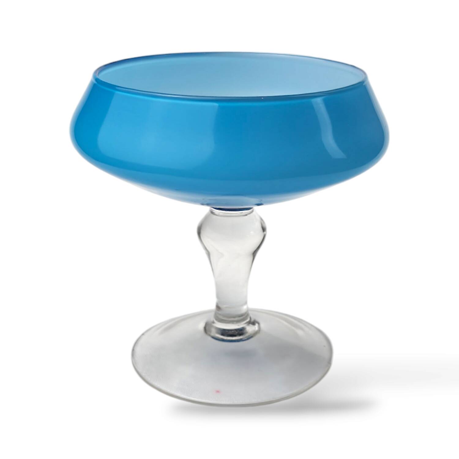 Verre opalin vintage Empoli Milano bleu Compote années 60 70