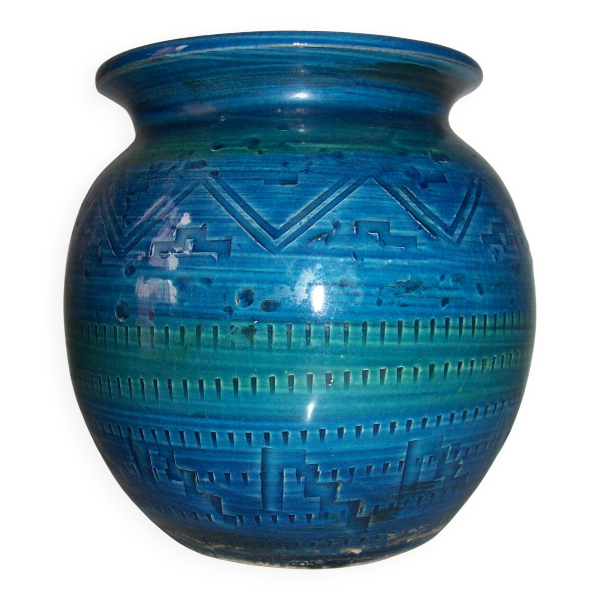 1960s vase by Aldo Londi for Bitossi in "Rimini blue" ceramic.
