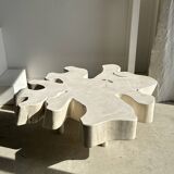 Very large whitewashed mango coffee table with an organic top D:140cm