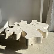 Très grande table basse en manguier blanchi plateau organique D:140cm