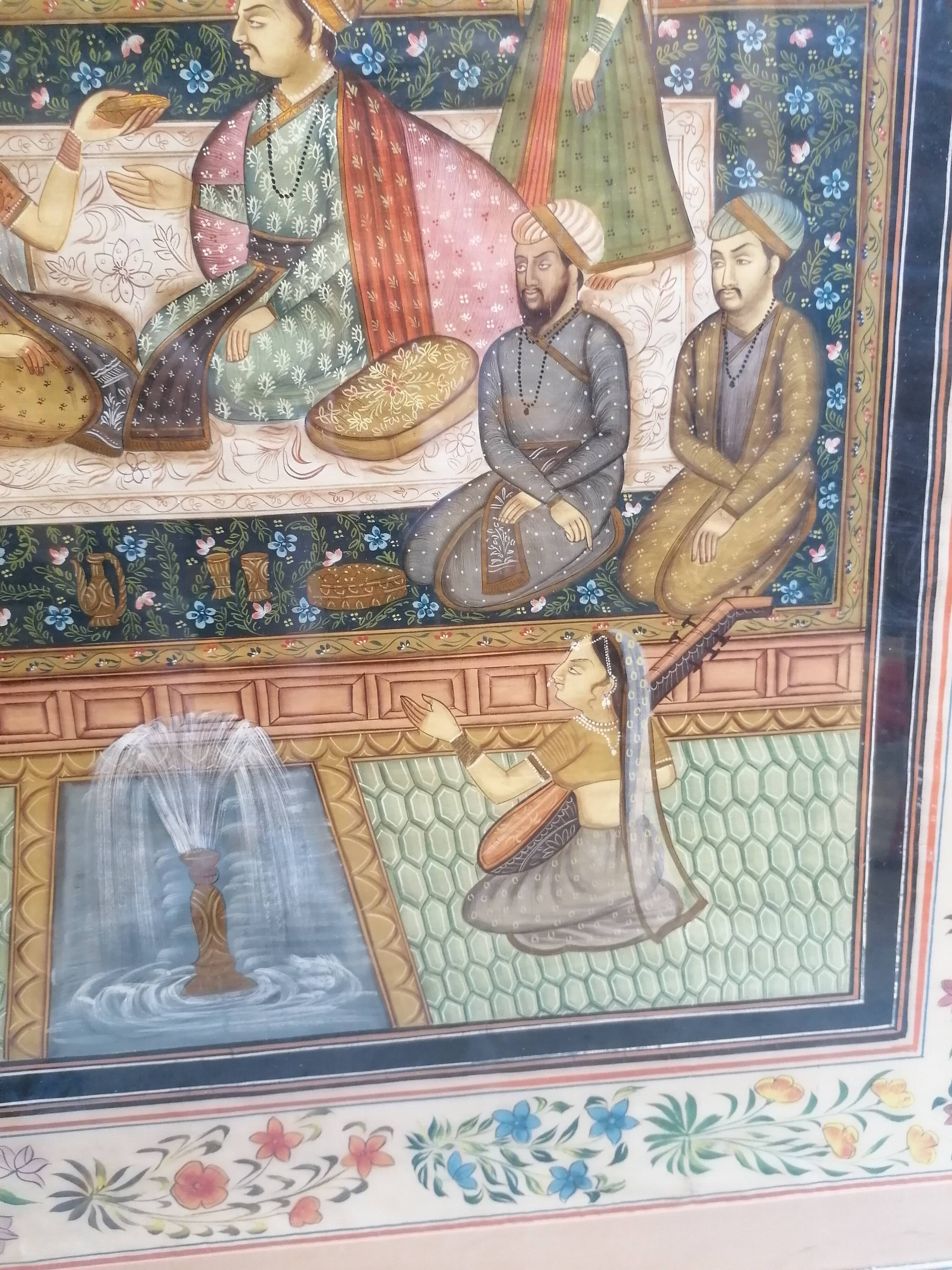 Large painting on oriental / Mughal / Indian silk (1900-1950)