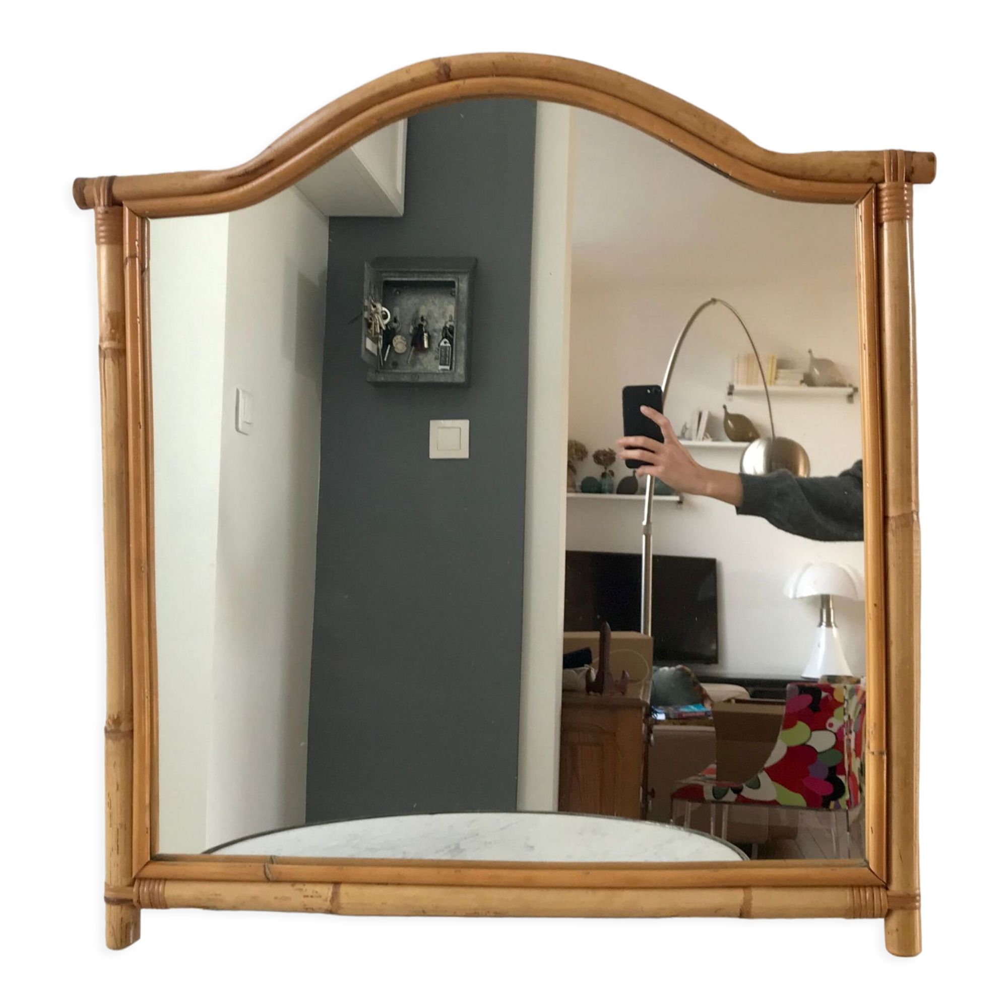 Rattan & bamboo mirror 50s