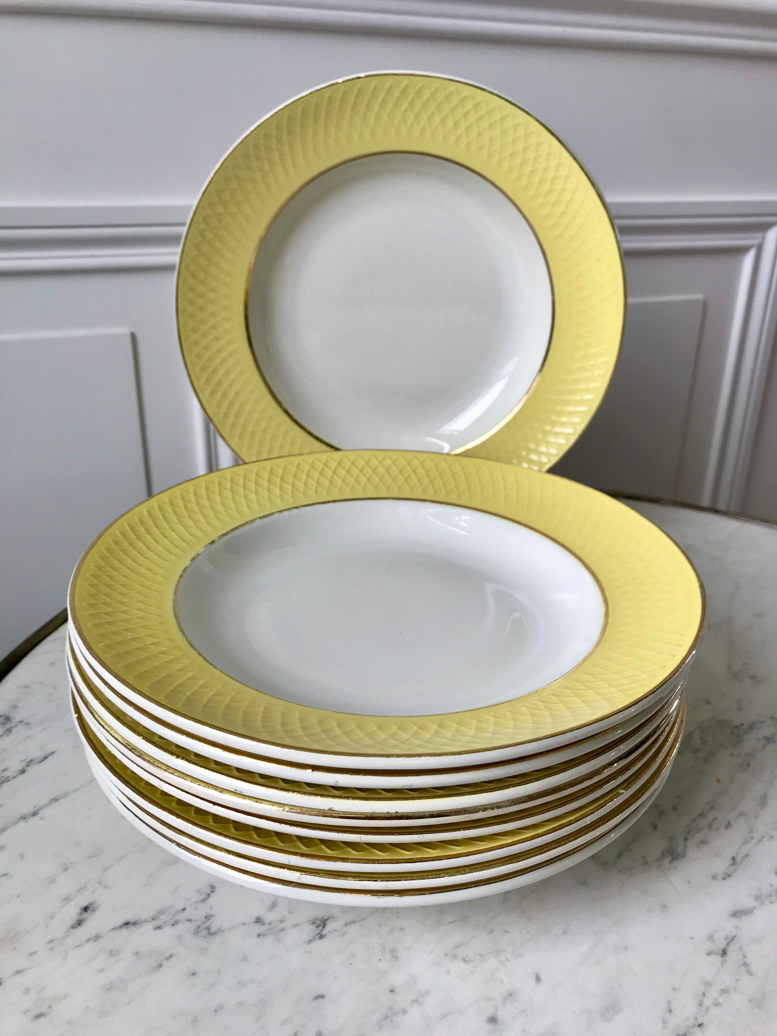 Lot of 9 pastel yellow hollow plates st amand textured 50s-60s