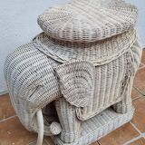 Side table, vintage rattan elephant, 70s