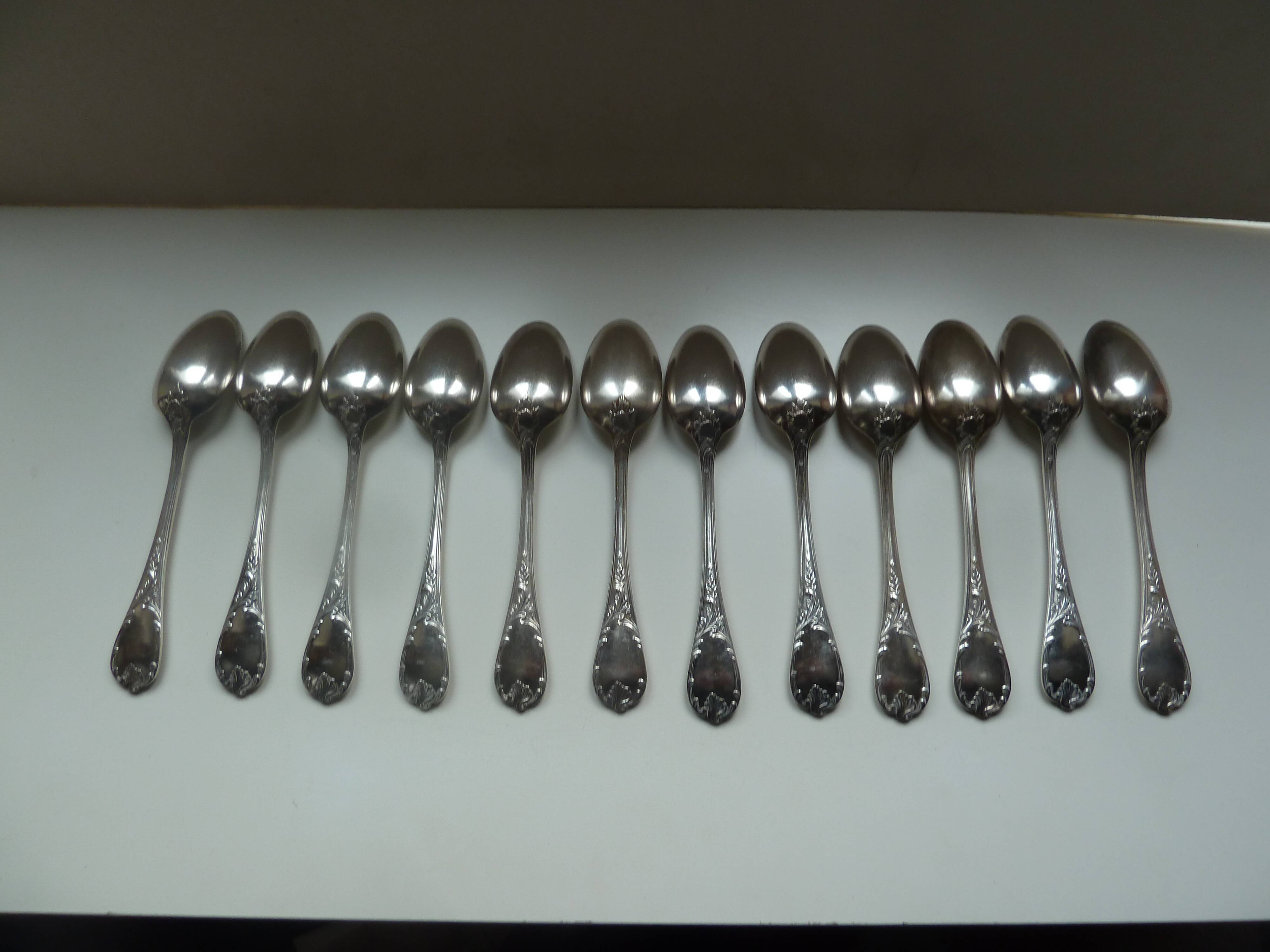 Lot 12 old silver metal spoons Christofle marly model floral decoration