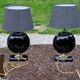 Pair of 70s designer lamps in black ceramic and gold metal