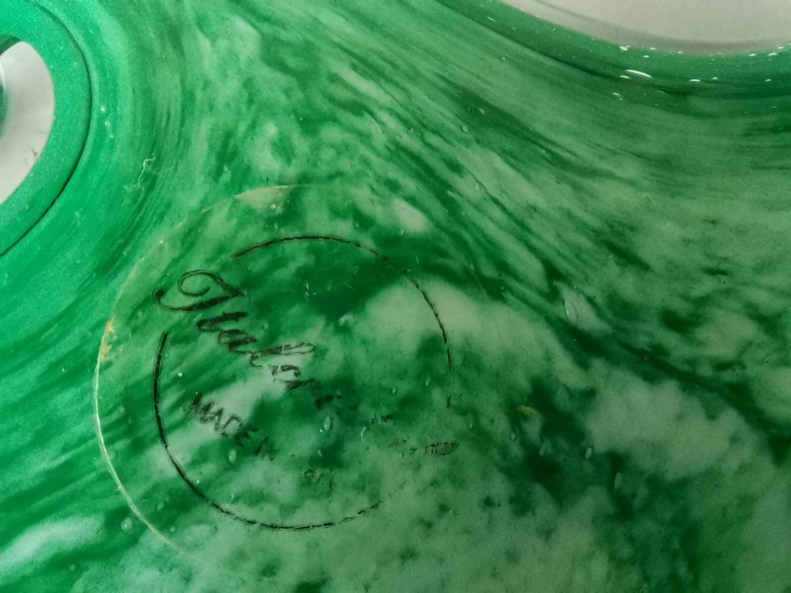 Italian Green Murano Glass and Sterling 925 Silver Vase