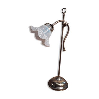 Lampe laiton de bureau a balancier tulipe opalescente 1900