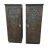 Syria, Pair of old cabinets, wooden storage columns with intricately carved panels
