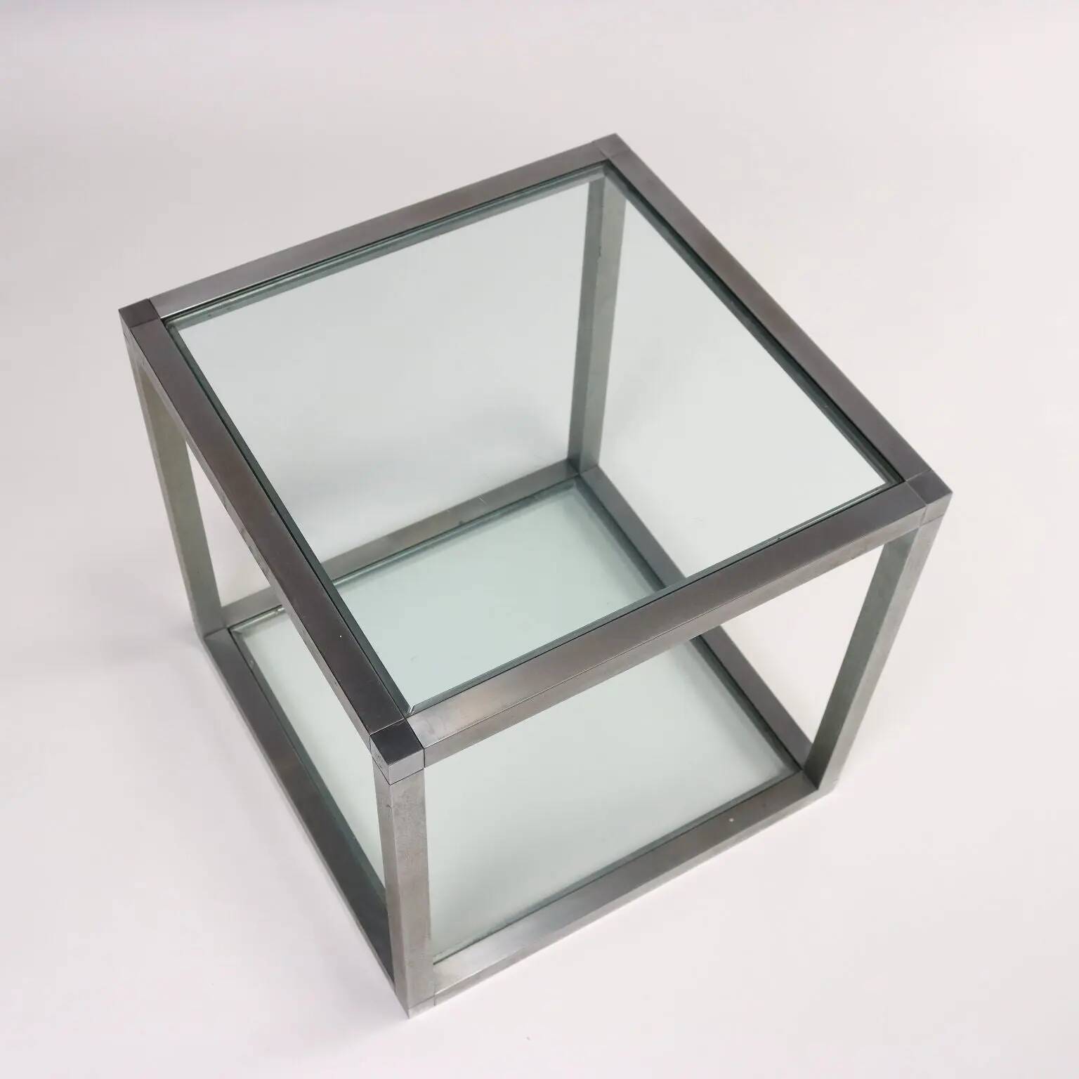 Table basse cubique vintage des années 1960 en verre et métal, Italie