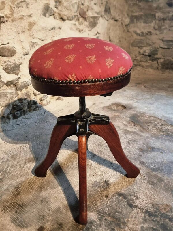 Tabouret de piano ancien en acajou réglable, début du XXe siècle