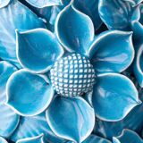 Turquoise glazed ceramic floral table lamp from Manises mid-century, with a new silk shade.