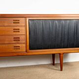 Extra long Danish sideboard, teak, oak, leatherette, 280 cm, Arne Hovmand-Olsen