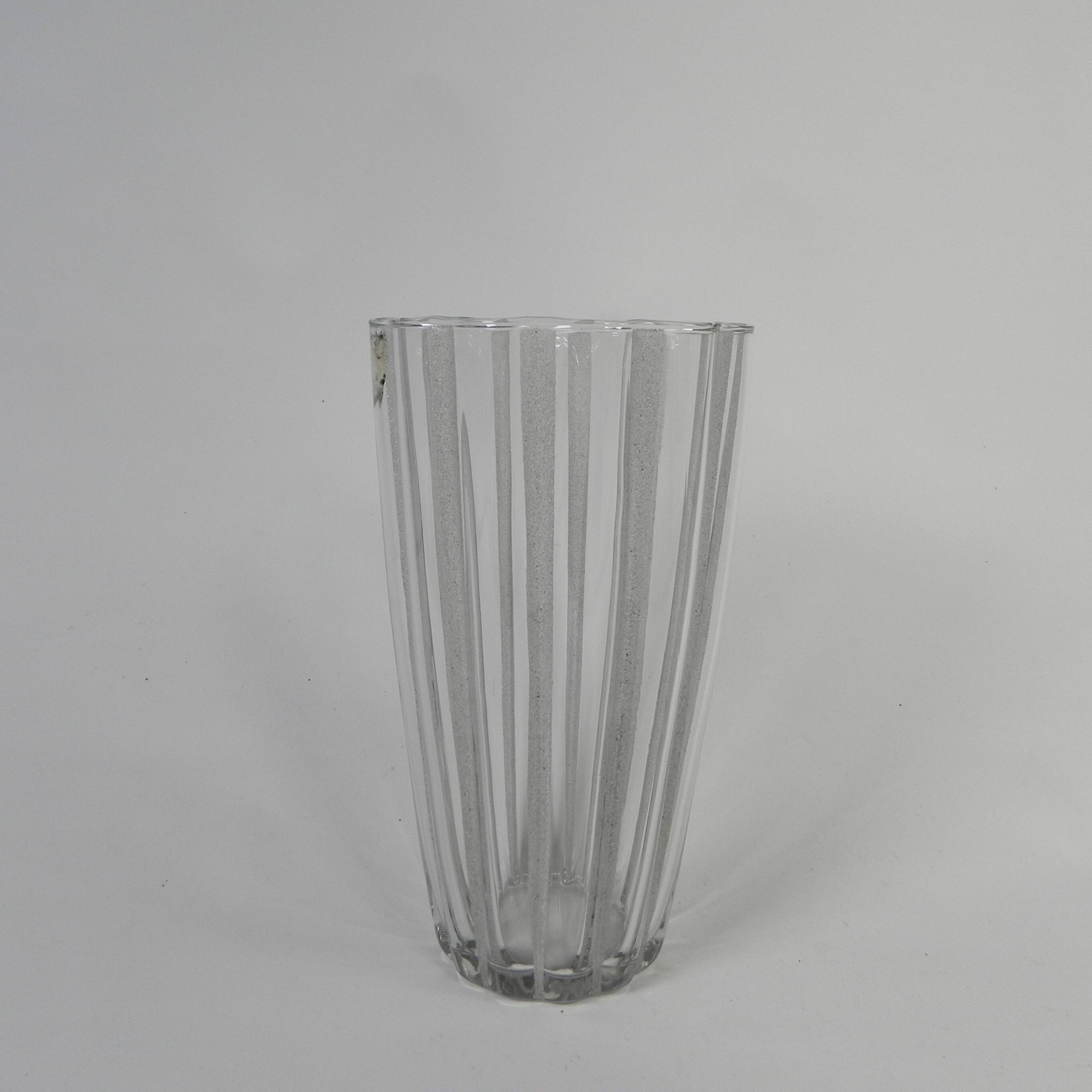 Vase with 12 vertical ribs in frosted glass, Verrerie de Fains, 1950s