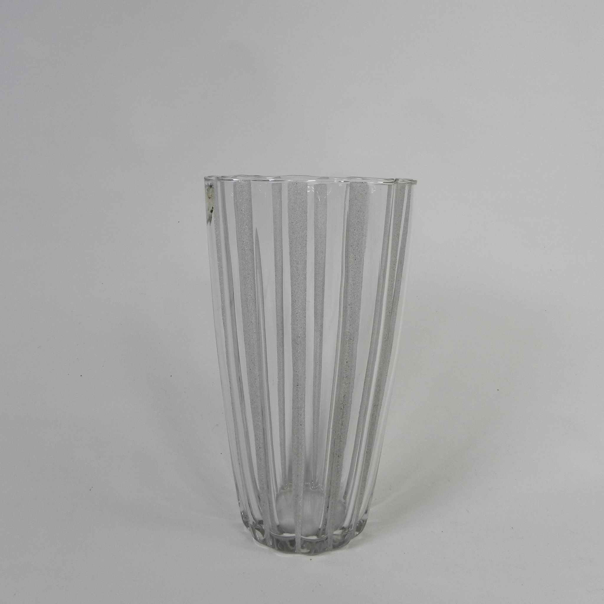 Vase with 12 vertical ribs in frosted glass, Verrerie de Fains, 1950s