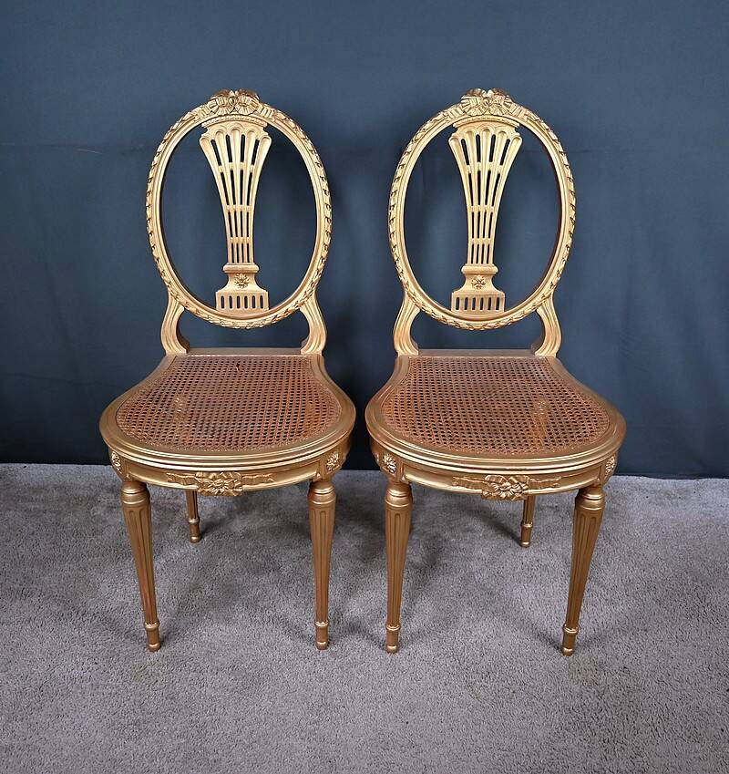 Paire de Chaises en Bois Doré, style Louis XVI – Début XXe