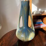French Pierrefonds vase with blue crystalline glaze, Art Nouveau stoneware
