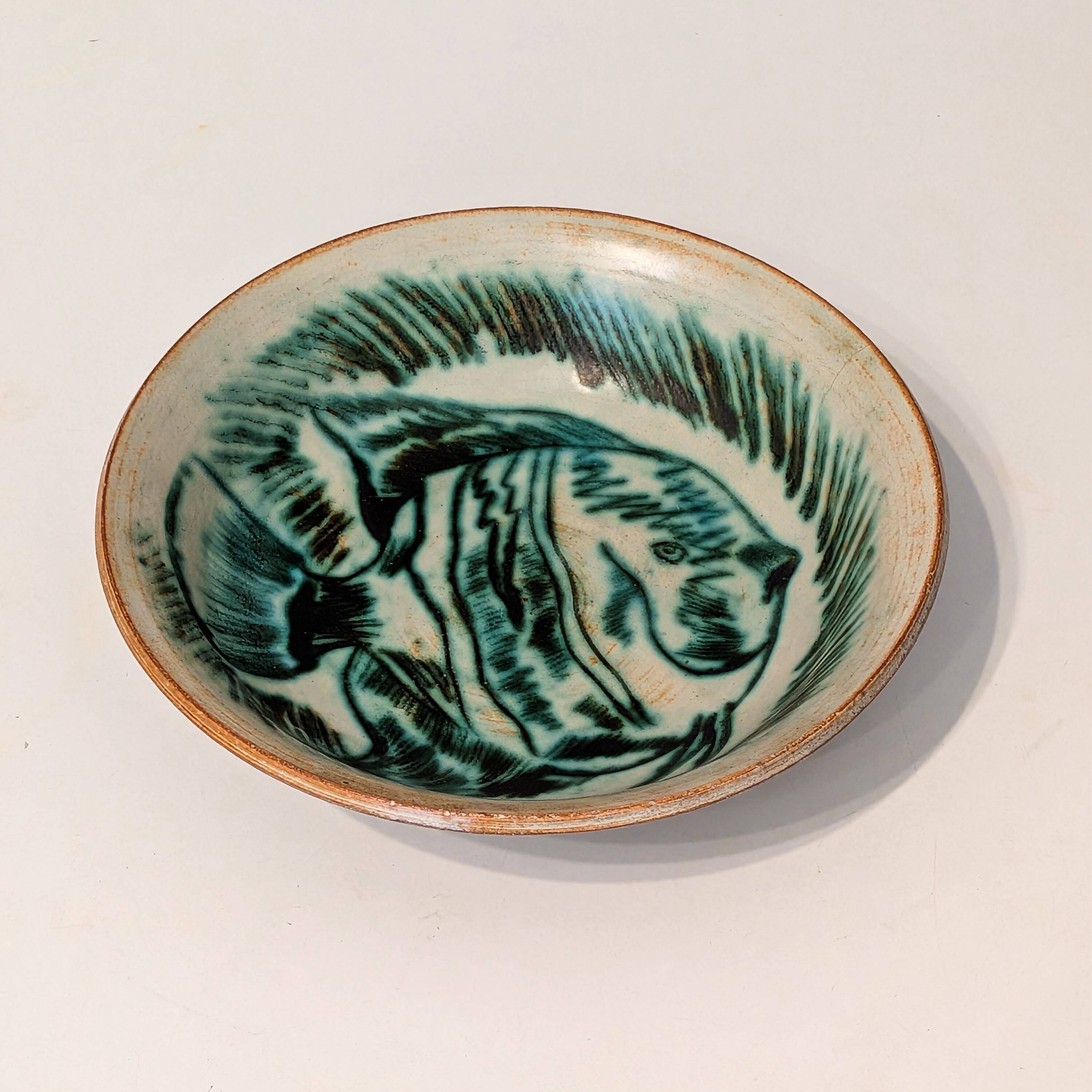 Stoneware bowl signed Maurice A. stylised wild boar – studio pottery
