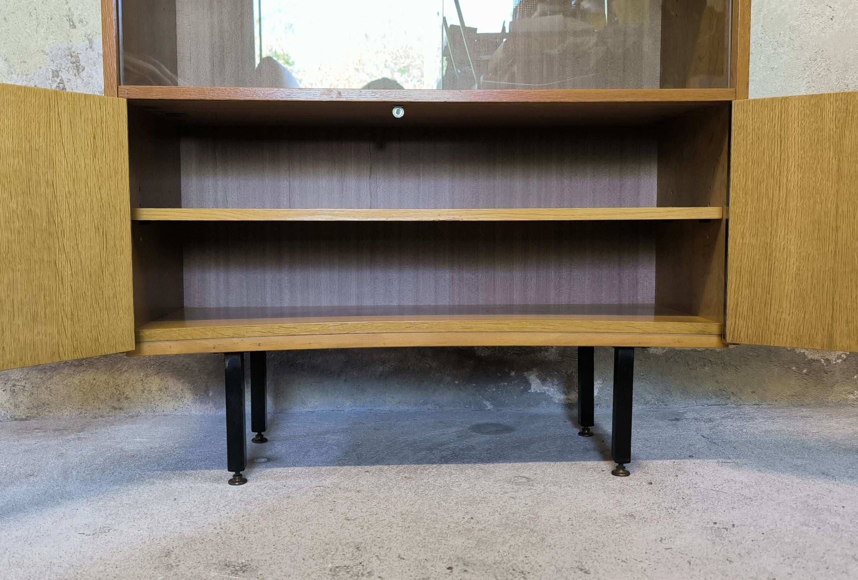 Vintage modernist display cabinet in wood
