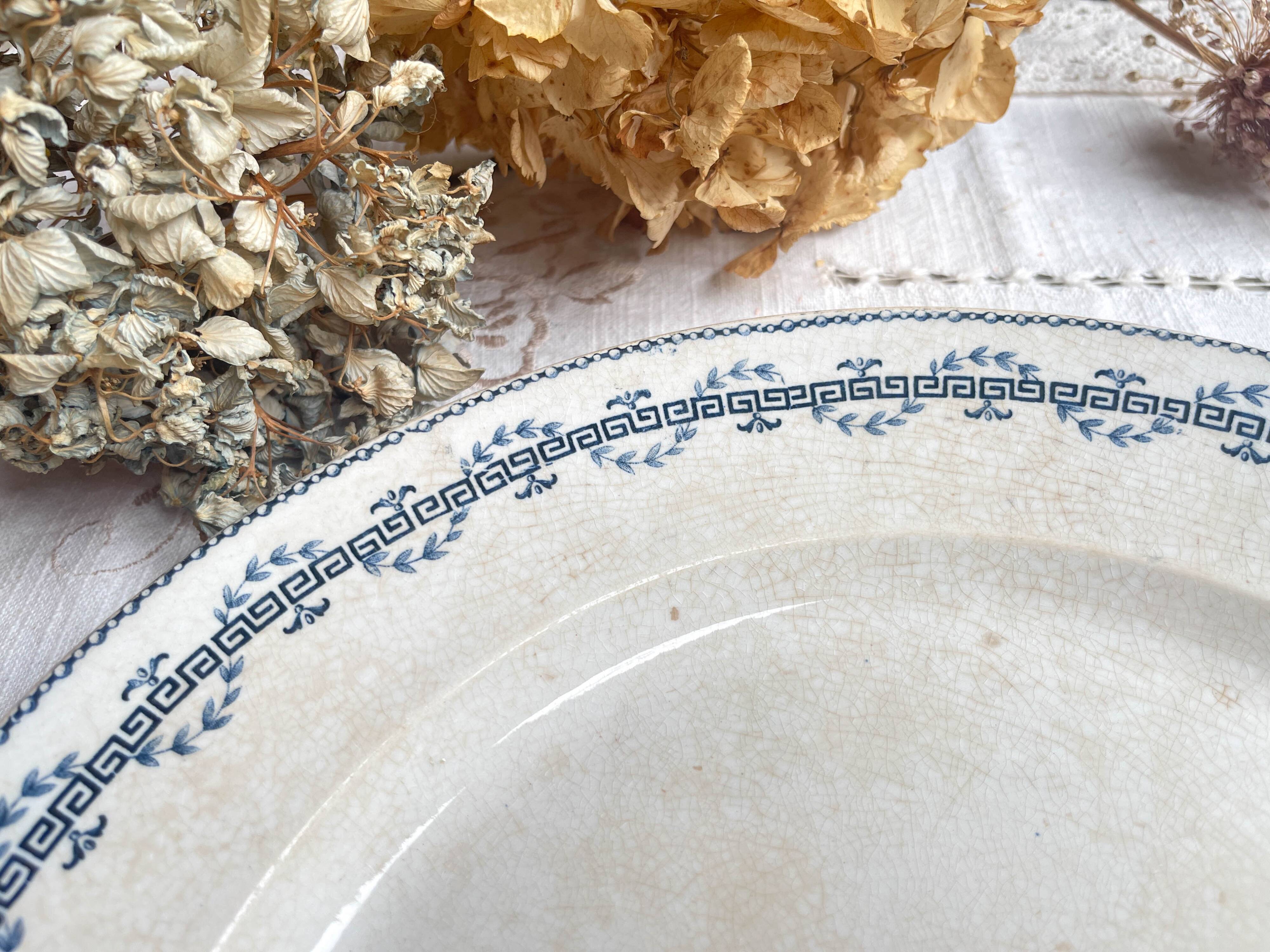 Vintage round ironstone dish, Gien Austerlitz model, made in France