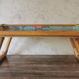 Folding tray parrots and flowers fiber and rattan
