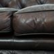 Dark brown cow leather vintage 2-seater Chesterfield sofa in English style